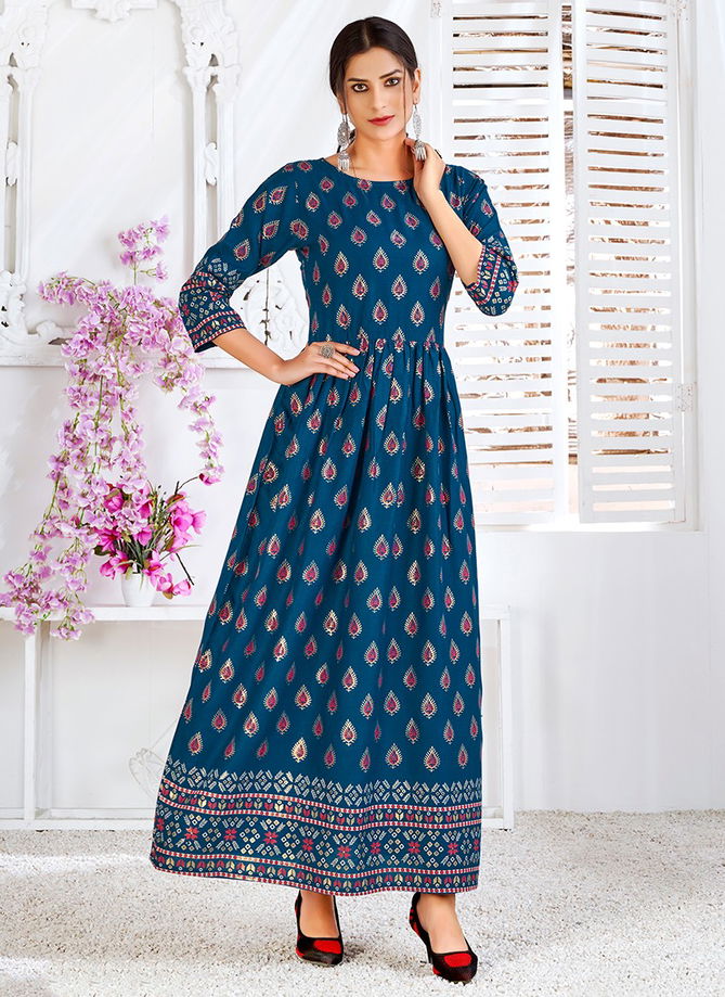 Blue Colour Minakari 2 Rahul NX New latest Designer Ethnic Wear Rayon Gown Collection 1004